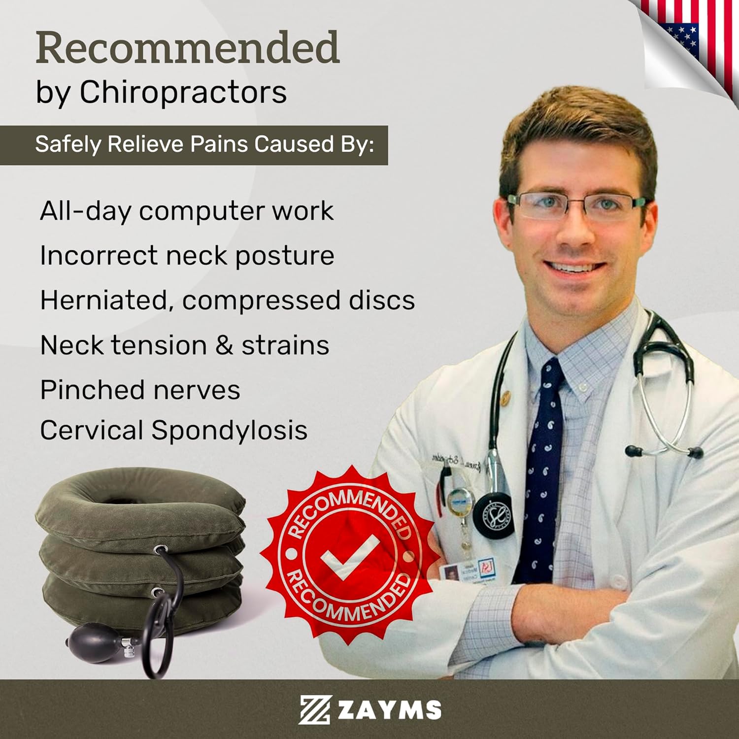 Adjustable inflatable neck stretcher with hand pump for neck pain relief