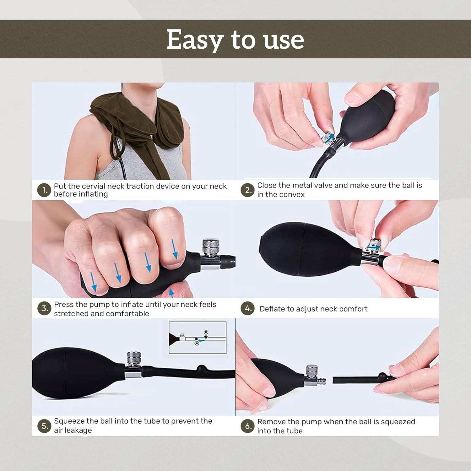 Close-up of triple leak protection system on inflatable cervical neck brace