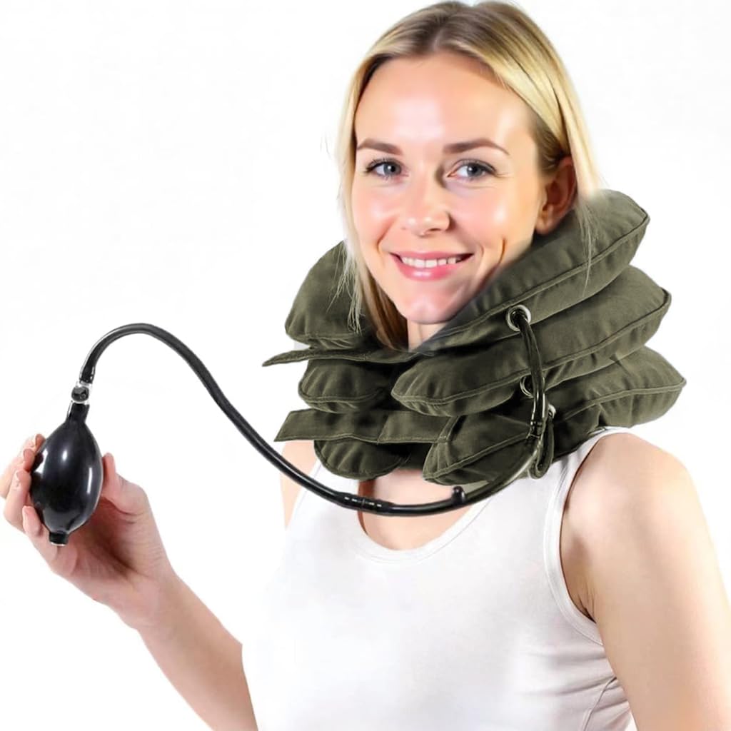 ZAYMS inflatable neck brace with three-layer cervical traction design in gray